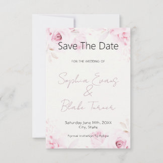Romantic Pink Roses Elegant and Pretty Save The Date