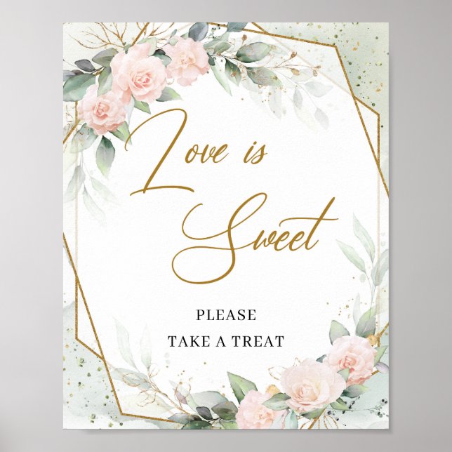 Romantic pink roses eucalyptus gold Love is sweet Poster (Front)