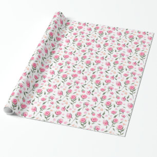 Romantic Pink Roses Feminine Pretty Pattern Wrap Wrapping Paper