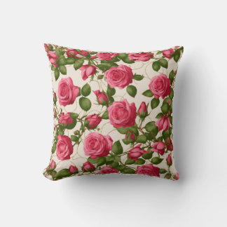 Romantic Pink Roses Floral Art Design Cushion