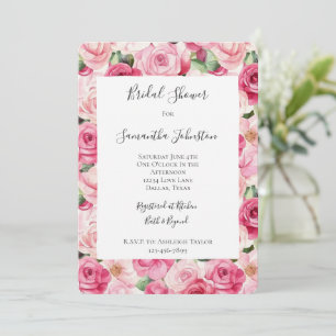 Romantic Pink Roses Floral Bridal Shower Invitation