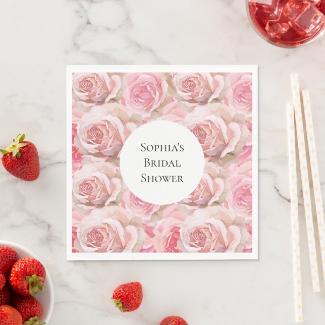 Romantic Pink Roses Floral Bridal Shower Napkin (Insitu)