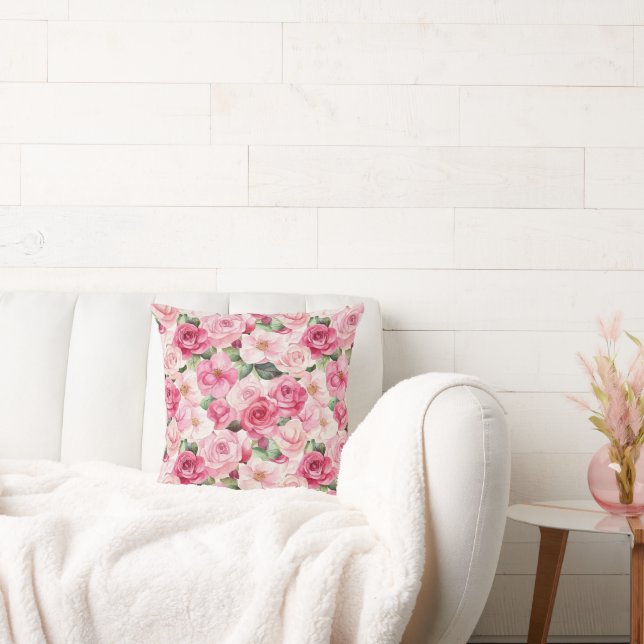Romantic Pink Roses Floral   Cushion (Couch)
