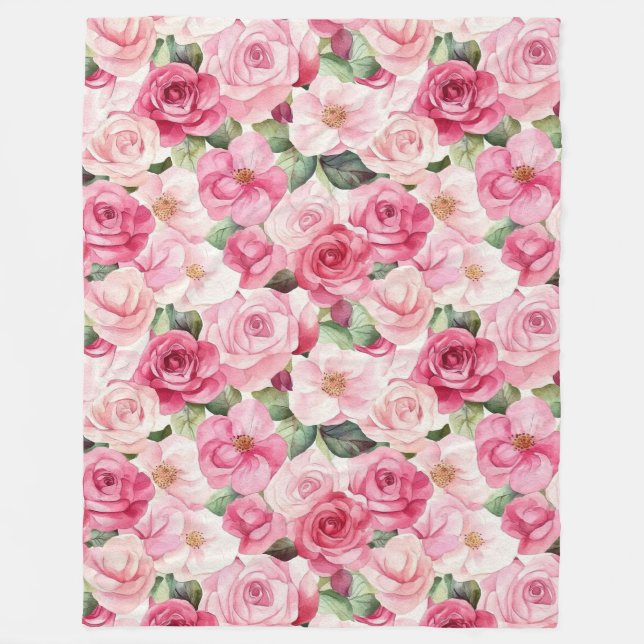 Romantic Pink Roses Floral   Fleece Blanket (Front)