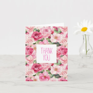Romantic Pink Roses Floral Thank You Card