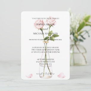 Romantic Pink Roses Floral Vase Wedding Invitation