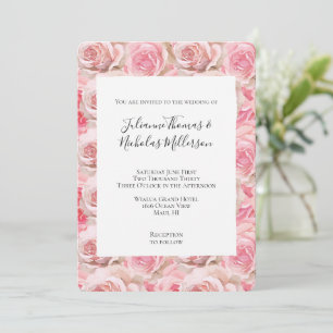 Romantic Pink Roses Floral Wedding Invitation