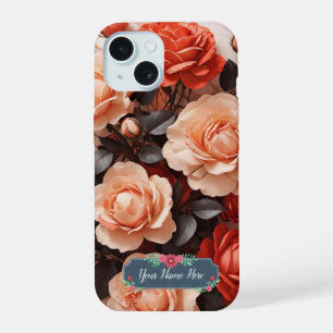Romantic Pink Roses on Elegant White Marble iPhone 15 Case