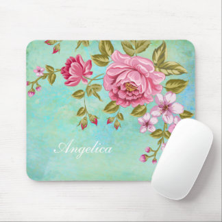 Romantic Pink Roses, Personalise your name Mouse Pad