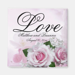 Romantic Pink Roses Personalised Keepsake Wedding Magnet