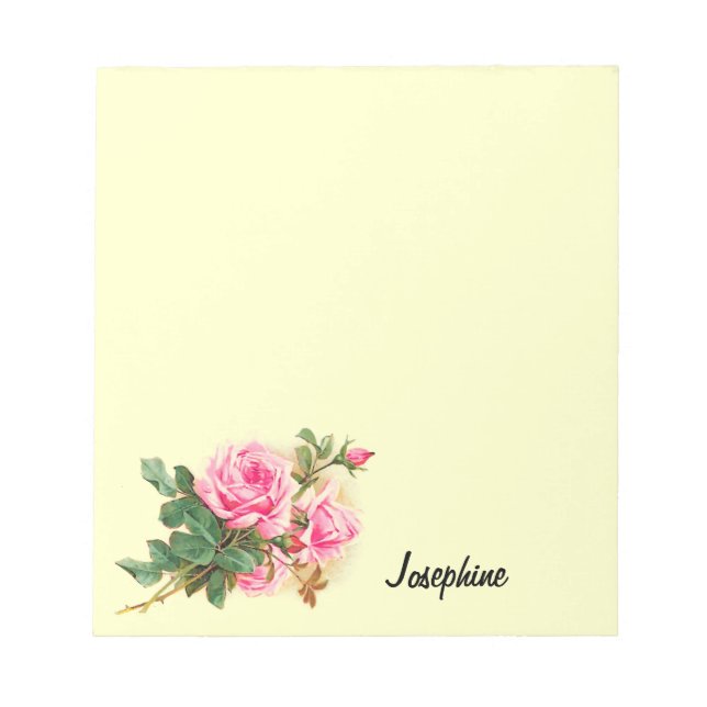 Romantic Pink Roses Personalised Notepad (Front)