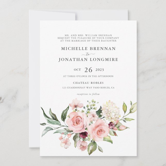 Romantic Pink Roses (Style 2) Wedding Invitation  (Front)