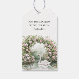 Romantic Pink Roses Swan Lake Floral Bridal Shower Gift Tags