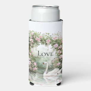 Romantic Pink Roses Swan Lake Floral   Seltzer Can Cooler