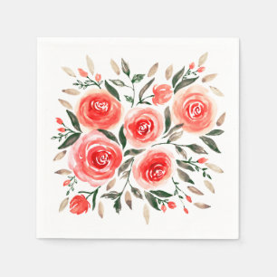 Romantic Pink Roses Watercolor Floral Napkin