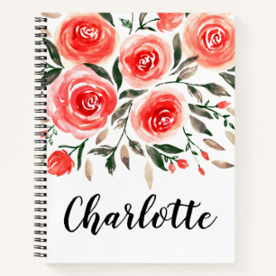 Romantic Pink Roses Watercolor Floral Notebook