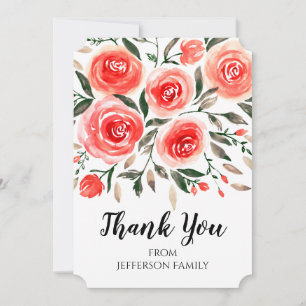 Romantic Pink Roses Watercolor Floral Thank You