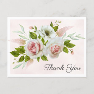 Romantic Pink Roses Watercolor Thank You Postcard