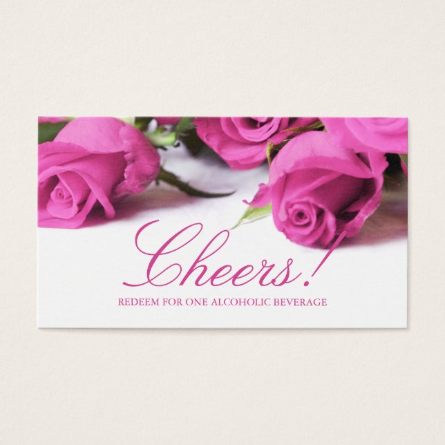 Romantic Pink Roses Wedding Drink Ticket (Front)