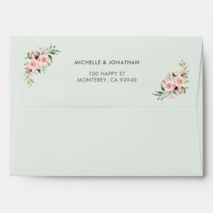 Romantic Pink Roses Wedding Invitation Envelope