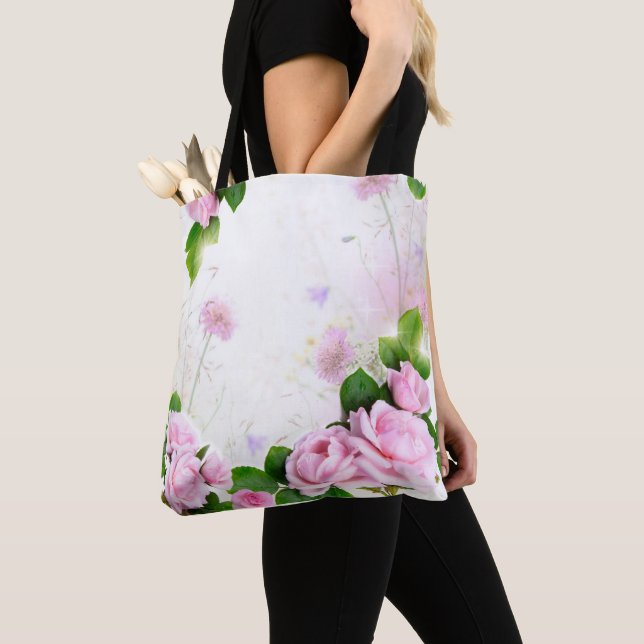 Romantic Pink Roses women Tote Bag (Close Up)