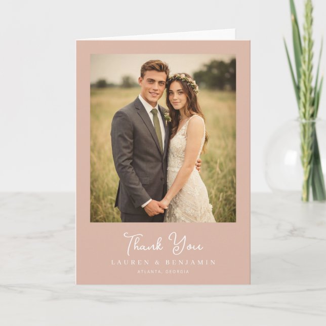 Romantic Pink Rustic Photo Thank You Card (Front)