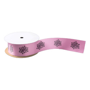 Romantic Pink Scroll Heart Tree Satin Ribbon