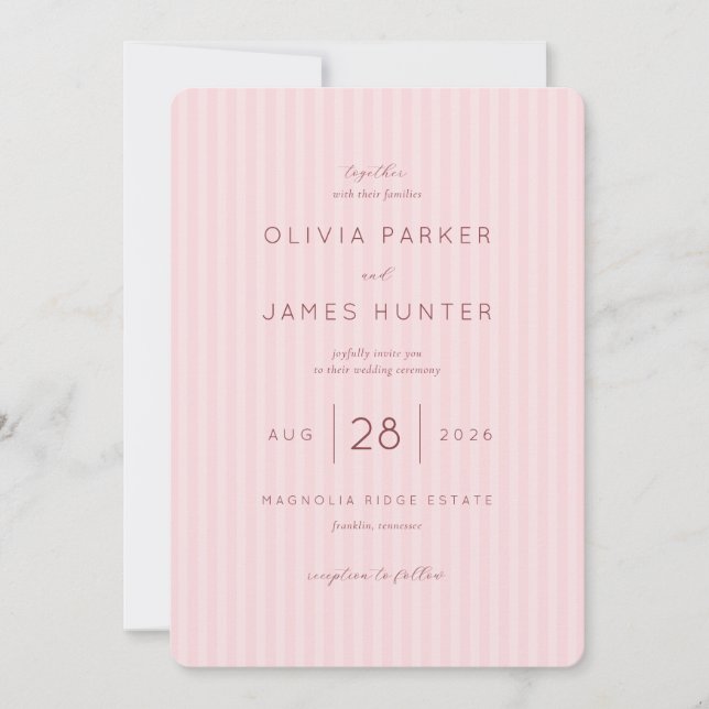 Romantic Pink Striped Wedding Invitation (Front)