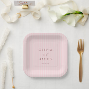 Romantic Pink Stripes Paper Plate
