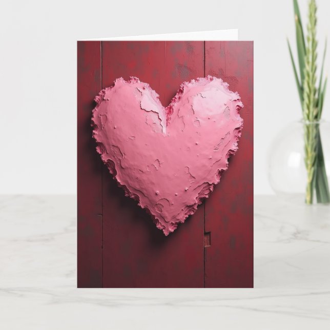 Romantic Pink Textured Heart Card (Front)