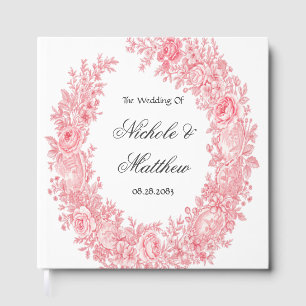 Romantic Pink Toile Flower Wedding Guest Book