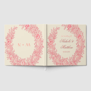 Romantic Pink Toile Flower Wedding Guest Book