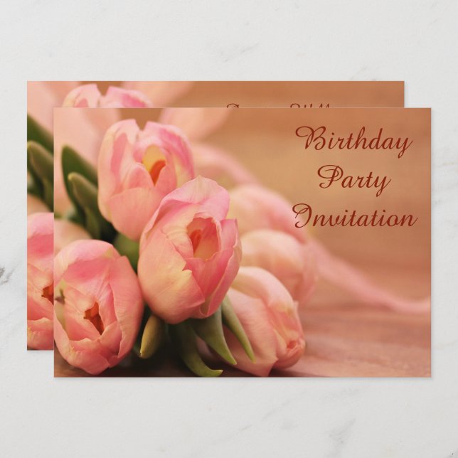 Romantic Pink Tulips  Birthday Invitation (Front/Back)