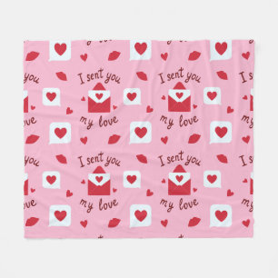 Romantic Pink Valentine Love Notes & Hearts Fleece Blanket
