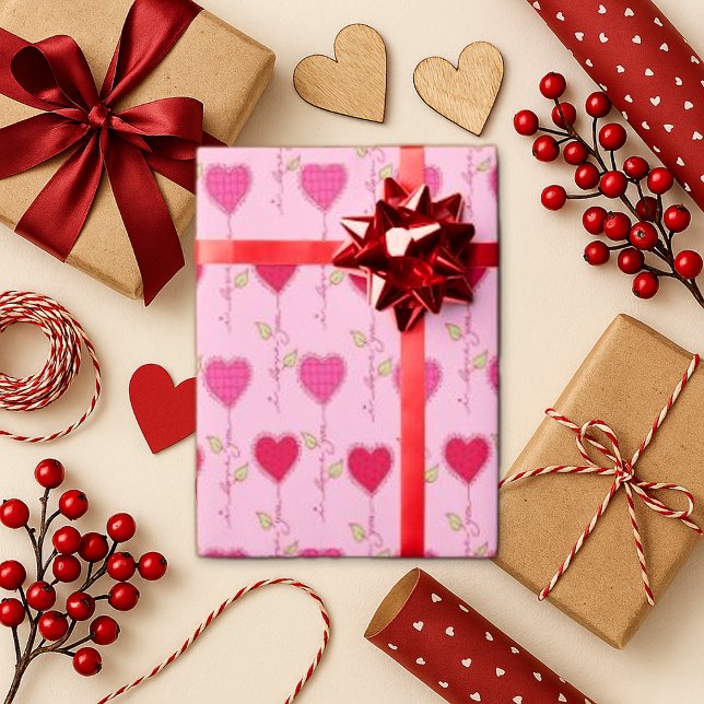 Romantic Pink Vine Heart Pattern Wrapping Paper (Creator Uploaded)
