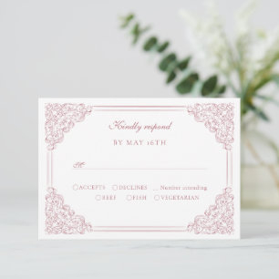 Romantic Pink Vintage Frame Elegant Calligraphy RSVP Card