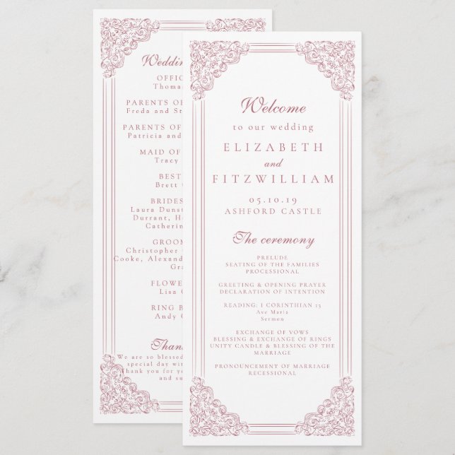 Romantic Pink Vintage Frame Elegant Script Program (Front/Back)