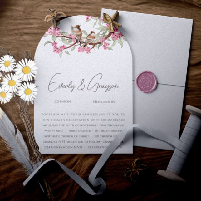 Romantic Pink  Vintage Love birds Invitation (Creator Uploaded)