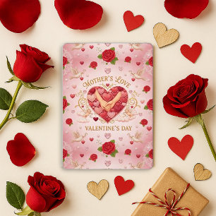 Romantic Pink Vintage Mother's Love Heart Holiday Card