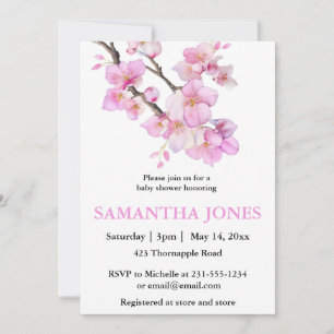 Romantic pink watercolor cherry blossoms invitation