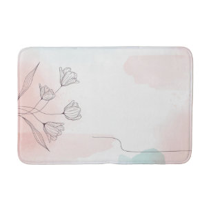 Romantic Pink Watercolor Floral Bath Mat