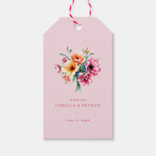 Romantic Pink Watercolor Floral Bouquet Gift Tags