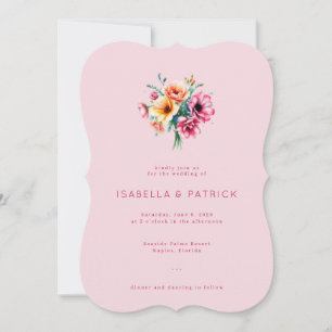 Romantic Pink Watercolor Floral Bouquet Invitation