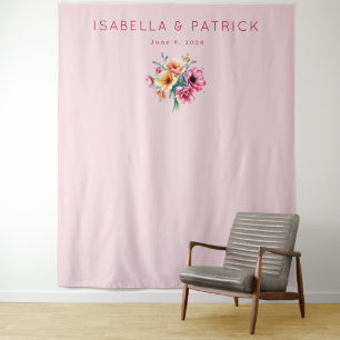 Romantic Pink Watercolor Floral Bouquet Tapestry