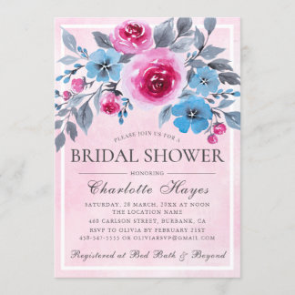 Romantic Pink Watercolor Floral Bridal Shower Invitation