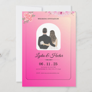 -Romantic-Pink-Watercolor-Floral-Couple-Wedding- Holiday Card