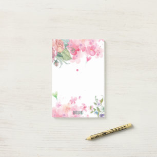 Romantic Pink Watercolor Floral Design Post-it Notes
