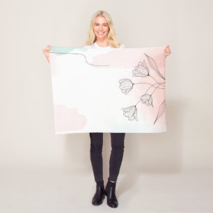 Romantic Pink Watercolor Floral Elegant home Fleece Blanket