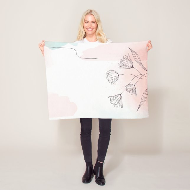 Romantic Pink Watercolor Floral Elegant home Fleece Blanket (In Situ)