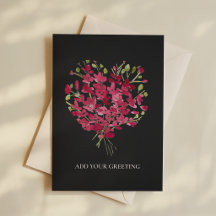 Romantic Pink Watercolor Floral Heart Blank Card